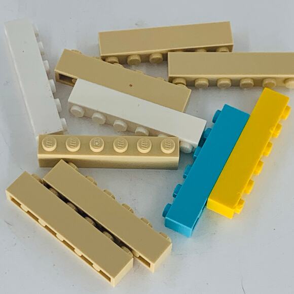 LEGO 1x6 Bricks Tile Bulk Lot of 10 Multicolor Building Blocks White Blue Tan - Picture 6 of 6